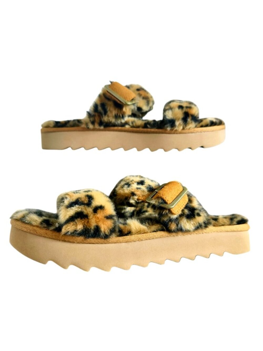 Koolaburra By UGG 8 Furr Ah Slides Sandals Faux Fur Leopard Print Adjust Buckle - Picture 8 of 9